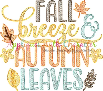 Fall Leaves Autumn Breeze Sketch Embroidery Design