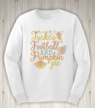 Football Turkey Pumpkin Pie Saying Sketch Embroidery Design