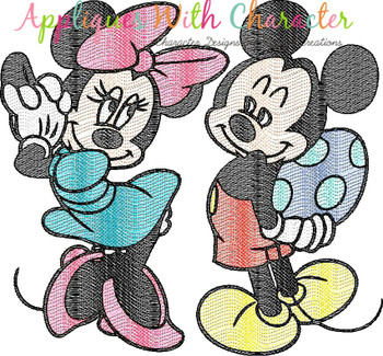 Mickey & Minnie with Easter Egg Sketch Embroidery Design