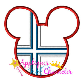 Norway Norwegian Flag Mr Mouse Head Epcot  Applique Design