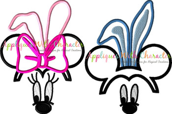 Mickey and Minnie Bunny Faces Applique Designs