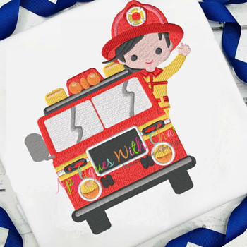 Fire Truck and Firefighter Filled Stitch Design