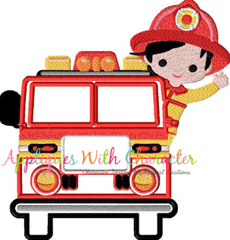 Fire Truck and Firefighter Applique Design