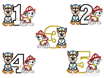 Paw Patrol Marshall Chase One Two Three Four Five Applique