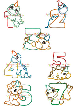 Dinosaur Birthday Number Applique Design Set