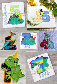 Dinosaur Birthday Number Applique Design Set
