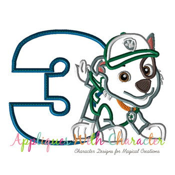 Paw Patrol Rocky Number Three Applique Design