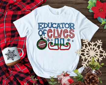 Educator of Elves Saying Applique Sketch Design