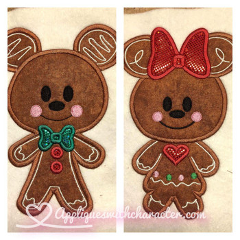 Gingerbread Mickey and Minnie Cookie Applique Design Set