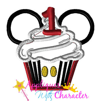 Mickey Mouse Number One Cupcake Applique Design
