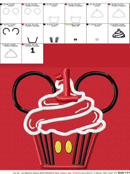 Mickey Mouse Number One Cupcake Applique Design