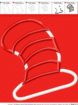 Dr Seuss Cat in the Hat Applique Embroidery Design