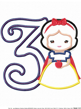 Snow White Cutie Number Three Applique Design