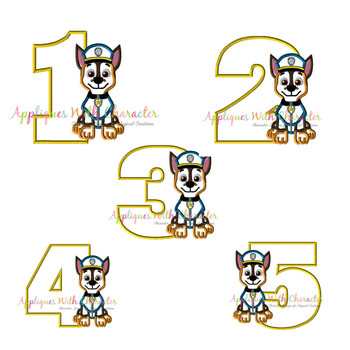 Paw Patrol Chase One Two Three Four Five Set Applique Design