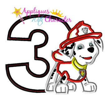 Paw Marshall Patrol Pup Three Applique Design