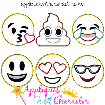 Emoji Applique Embroidery Design Set of 6