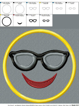 Sunglasses Emoji Applique Embroidery Design