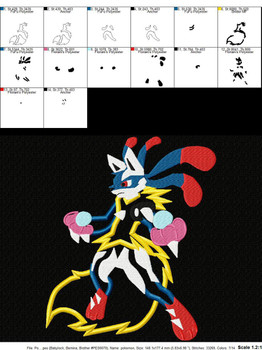 Lucario Pokemon Applique Embroidery Design