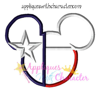Texas Flag Mickey Mouse Head Epcot Applique Design