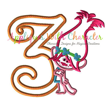 Trolls Poppy Number Three Applique Design
