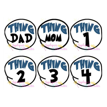 Cat Hat Thing 1-4 Mom Dad Circle Applique Set