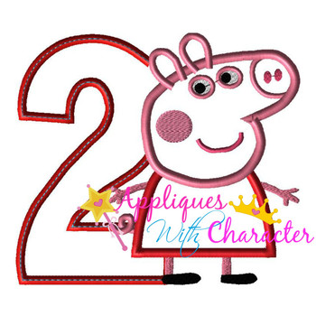 Peppa Pig Number TWO Applique Embroidery Design
