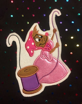 Cinderella Pink Mouse Applique Embroidery Design