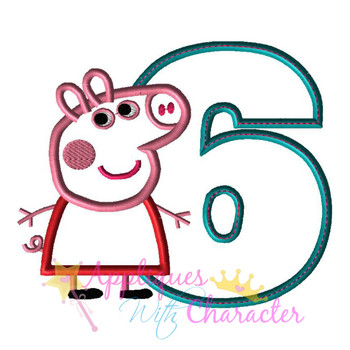 Peppa Pig Number Six Applique Embroidery Design