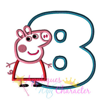 Peppa Pig Number Eight Applique Embroidery Design
