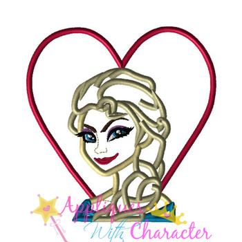 Frozen Elsa Heart Applique Embroidery Design