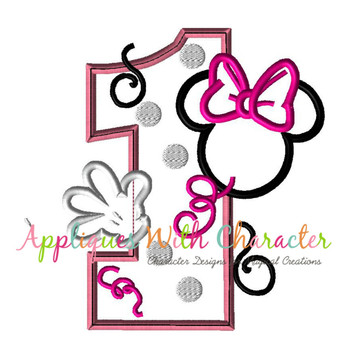 Minnie Mouse Number One Applique Embroidery Design