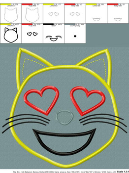 Love Cat Emoji Applique Embroidery Design