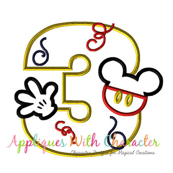 Mickey Mouse Number Three Applique Design