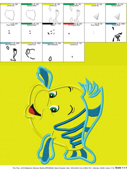 Little Mermaid Flounder Applique Embroidery Design