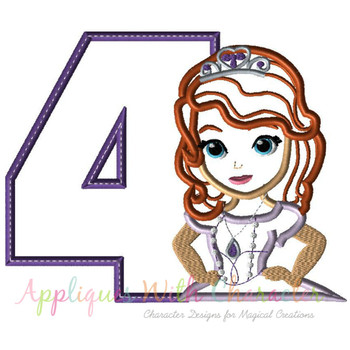 Sofia First Number Four Applique Embroidery Design