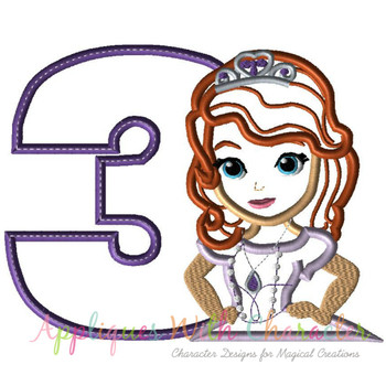 Sofia First Number Three Applique Design