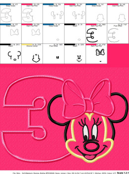 Minny Mouse Three Applique Design 