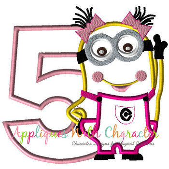 Minion Girl Number Five Applique Embroidery Design