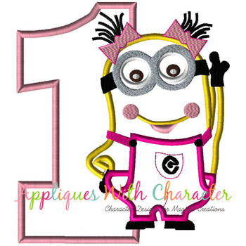 Minion Girl Number One Applique Embroidery Design