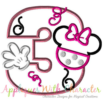 Minnie Mouse Number Three Applique Design