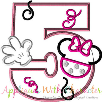 Minnie Mouse Number Five Applique Design