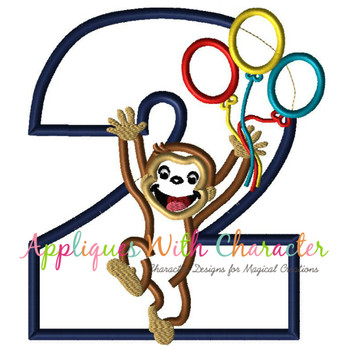 Curious George Two Balloons Applique Design
