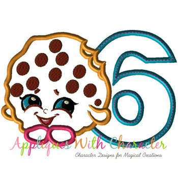 Shopkin Number Six Cooky Cookie Applique Design