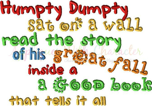 Humpty Dumpty Book Saying Embroidery Design