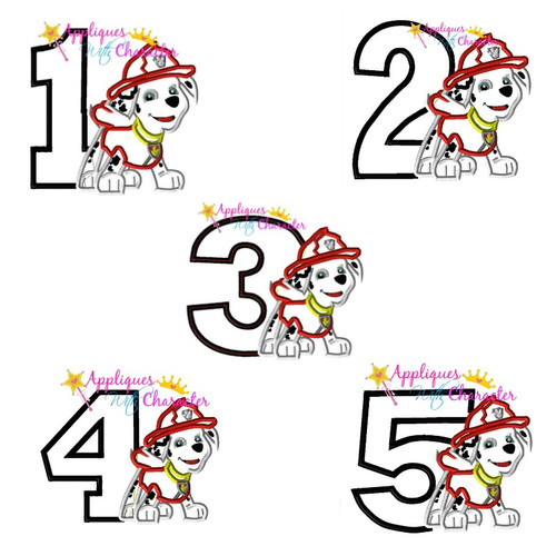 Pup Patrol Marshill One Two Three Four Five Set  Applique Design