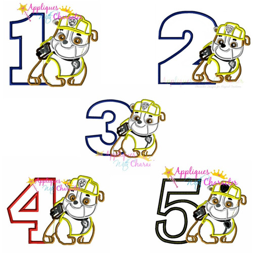 Paw Patrol Rubble One Two Three Four Five Applique Set