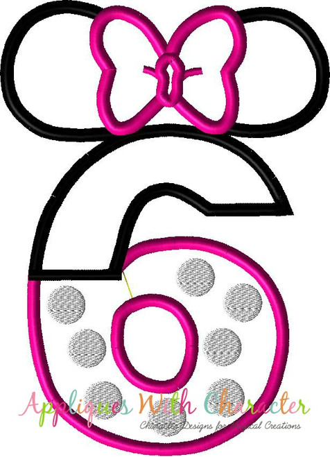 Minnie Mouse Number SIX Applique Design