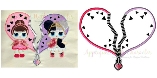 Split Heart Backdrop Applique Design for LOL Dolls
