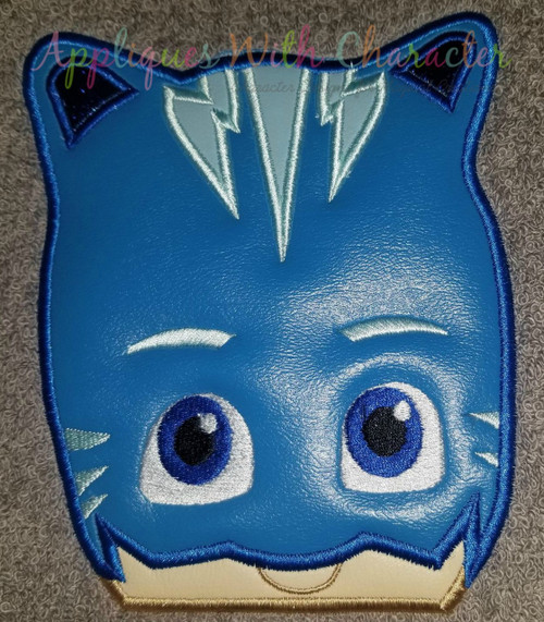 Hero Masked Cat Peeker Applique Design