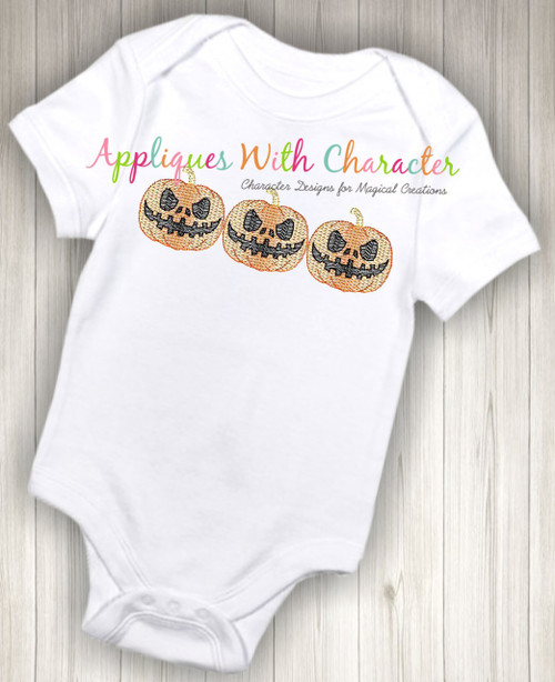 Halloween Jack-o-Lantern Pumpkin Sketch Embroidery Design